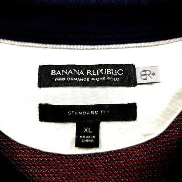 Banana Republic Performance Pique Polo Shirt Red Blue Textured XL Standard Fit - Picture 7 of 9